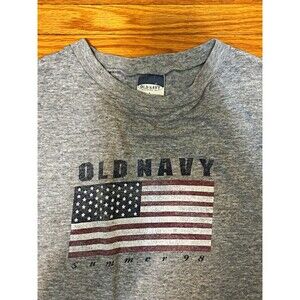 Vintage Summer 98 Old Navy Gray Cotton Blend Crewneck USA Flag T-Shirt